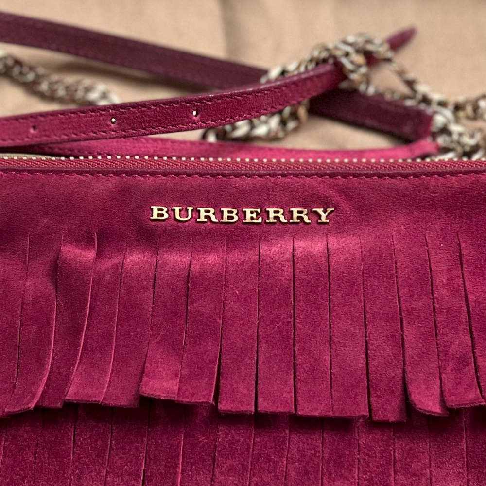 Burberry Peyton Suede Magenta Fringe Crossbody Bag - Picture 6 of 10